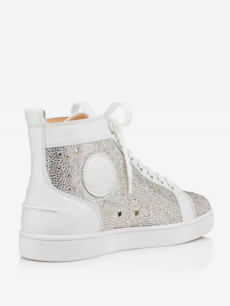 Herre Fritidssko Hvit Rund Tå Rhinestones Slip-on High Top Joggesko - Hvit