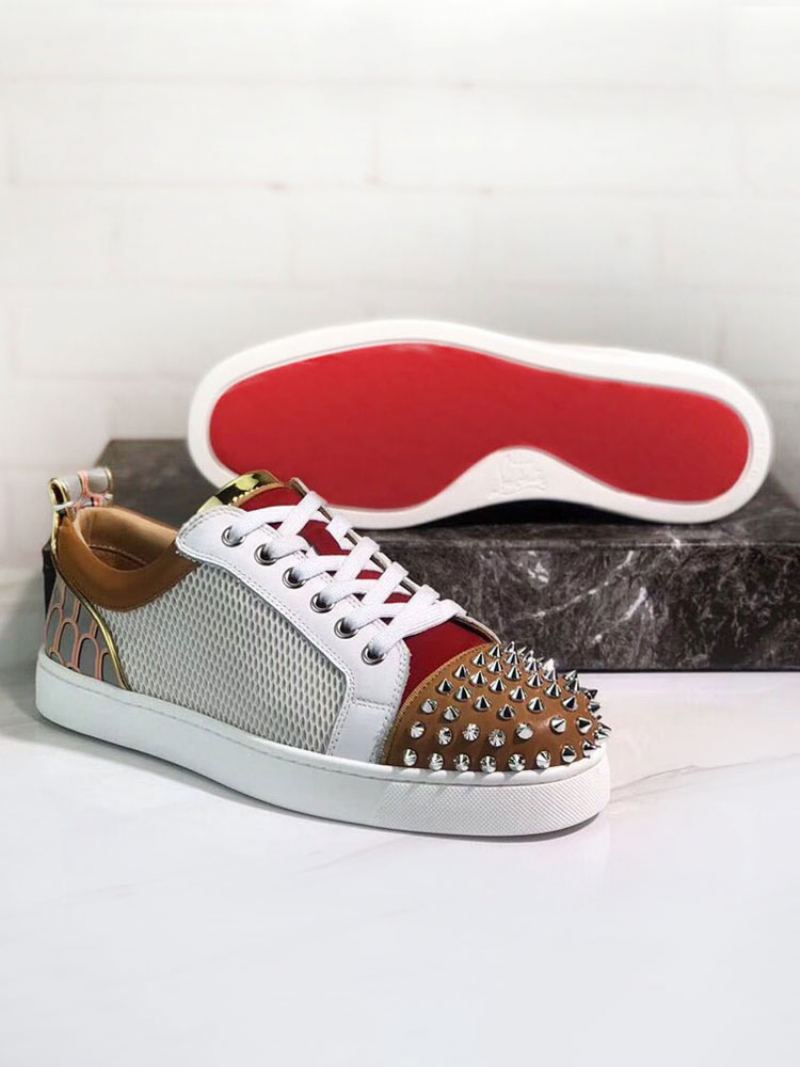 Herre Kaffebrun Skateboardsko For Menn Low Top Prom Party Sneakers Sko Med Pigger - Kaffe Brun