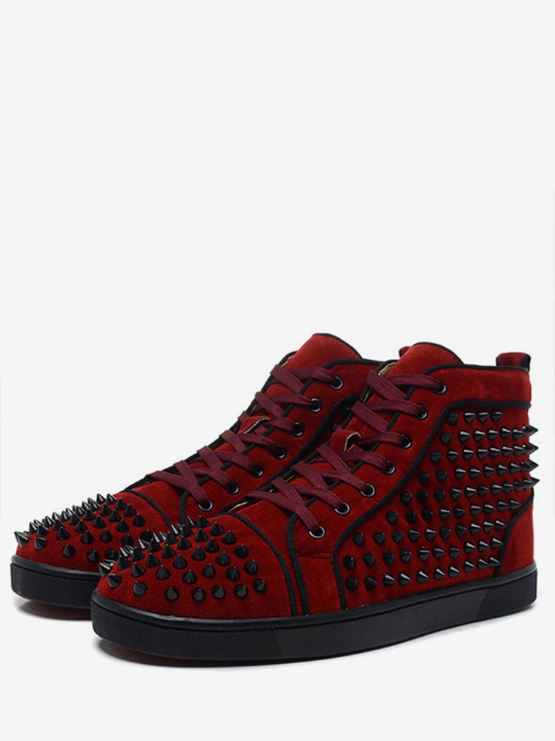 Herre Red Spike Sneakers High Top Skateboard Prom Party