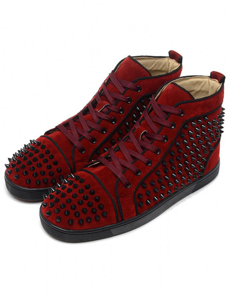 Herre Red Spike Sneakers High Top Skateboard Prom Party - Rød