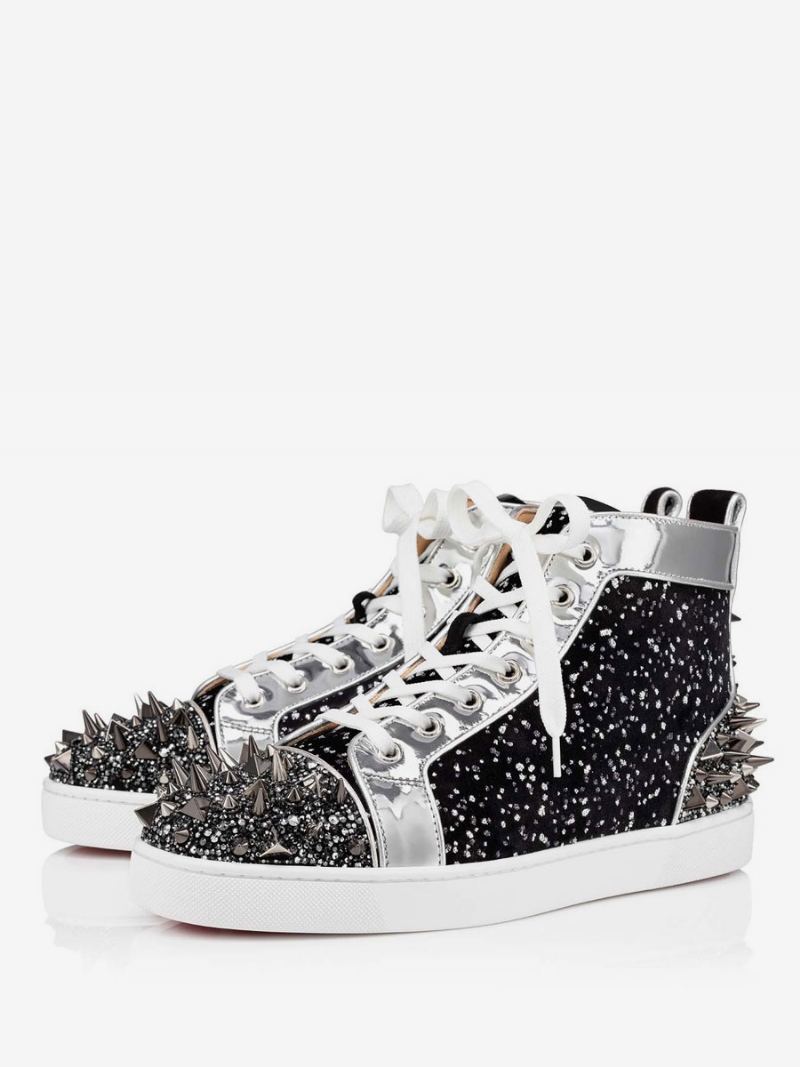 Herre Rhinestones Spiked High Top Sneakers Prom Party Sko