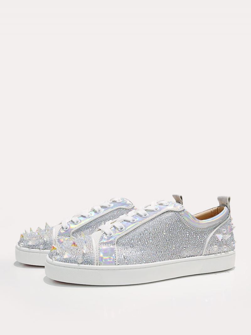 Herre Sølv Rund Tå Nagler Rhinestone Spike Low Top Slip-on Prom Party Sko