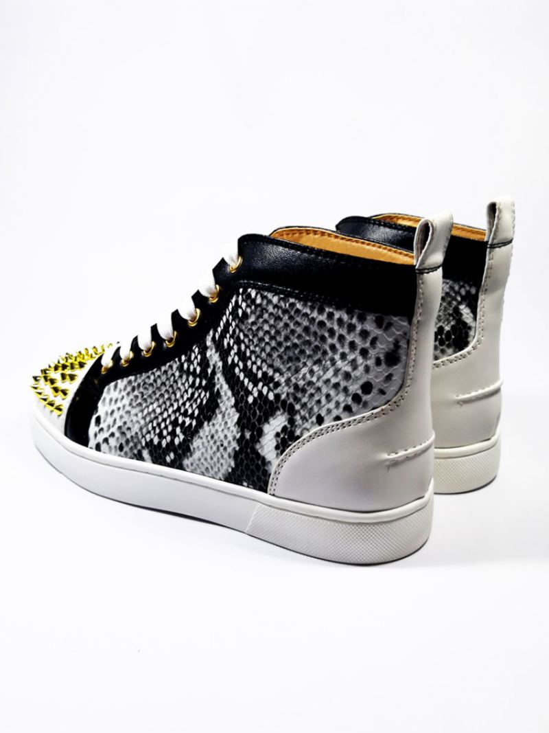 Herre Sort Slangeskinn High Top Sneakers Skateboard Sko Med Nagler - Svart