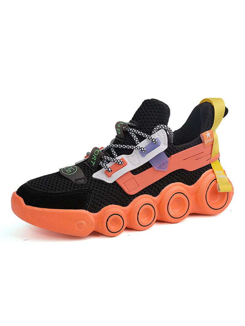 Menn Sneakers Comfy Color Block Mesh Rund Toe Lave Topper Blå - Oransje