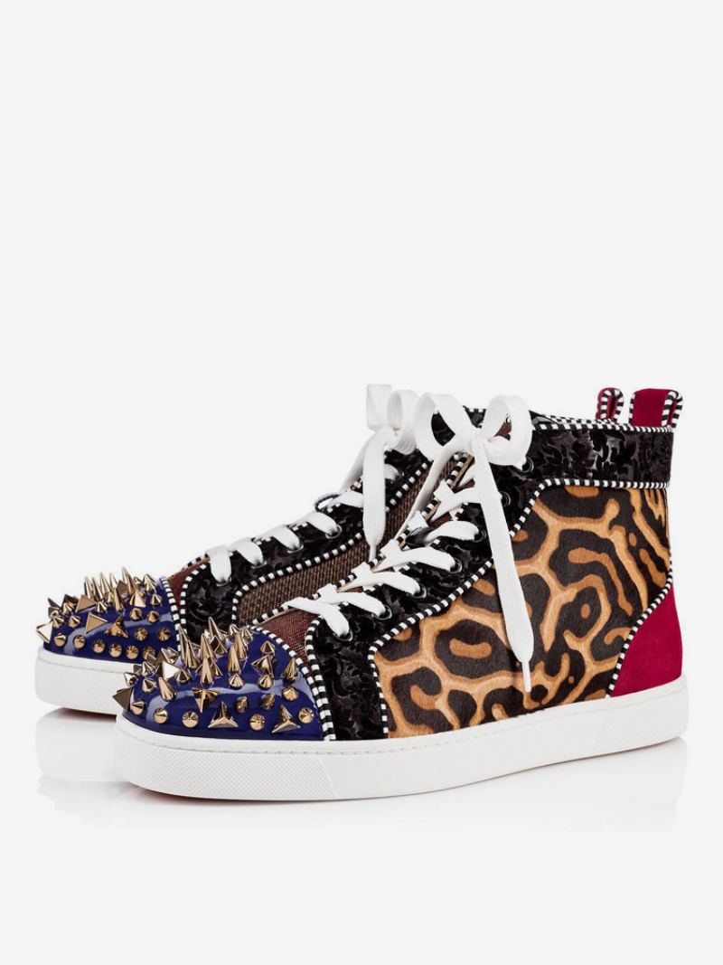 Menns Leopard Print Rund Toe Lace Up High Top Joggesko Med Nagler