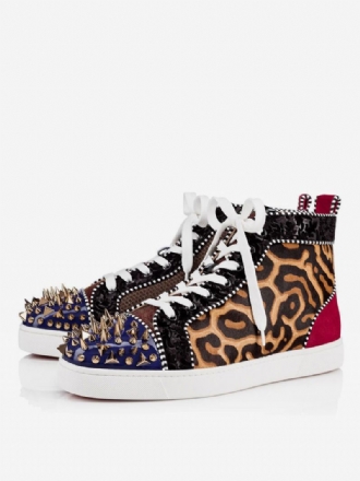 Menns Leopard Print Rund Toe Lace Up High Top Joggesko Med Nagler