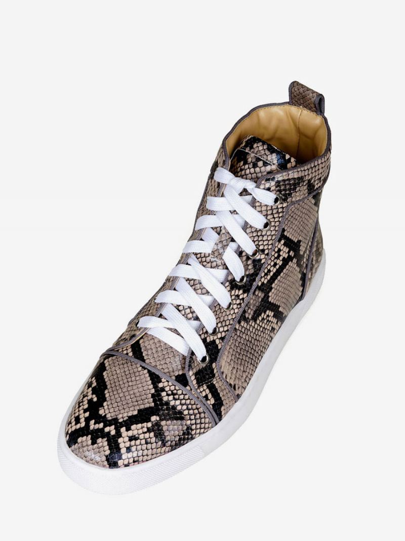 Menns Snakeskin High Top Sneakers Skateboard Sko - Kaffe Brun