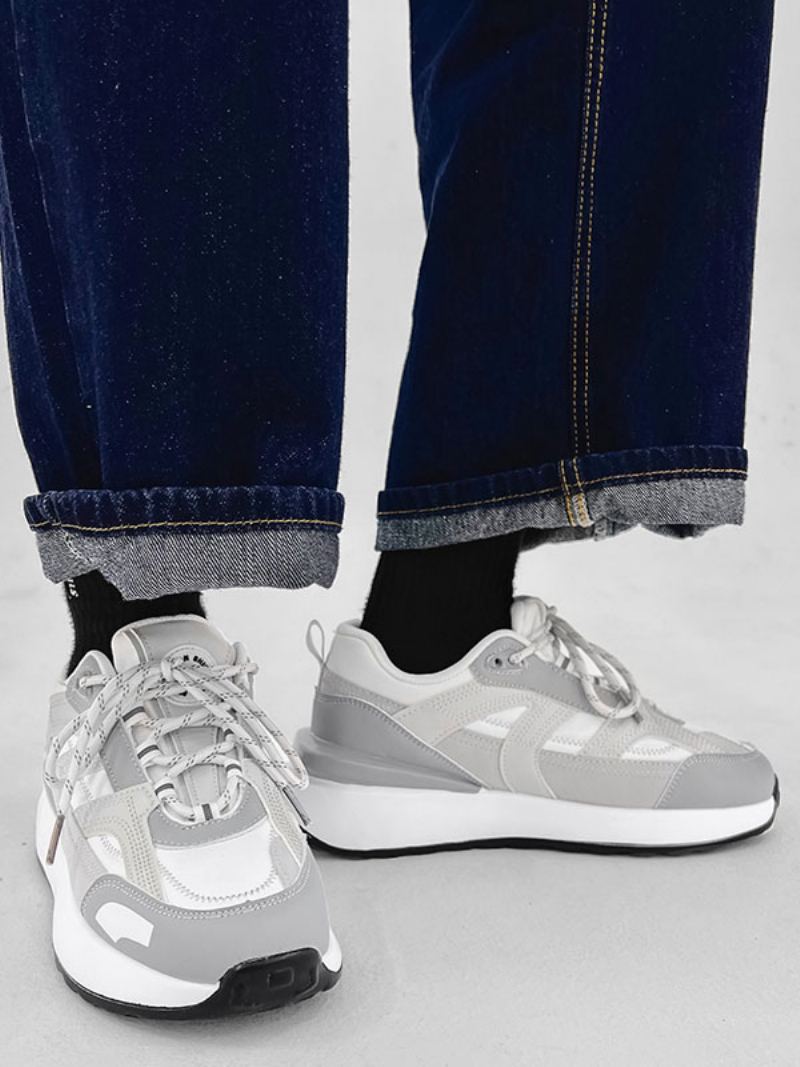 Sneakers For Menn Comfy Color Block Pu-skinn Rund Tå - Grå