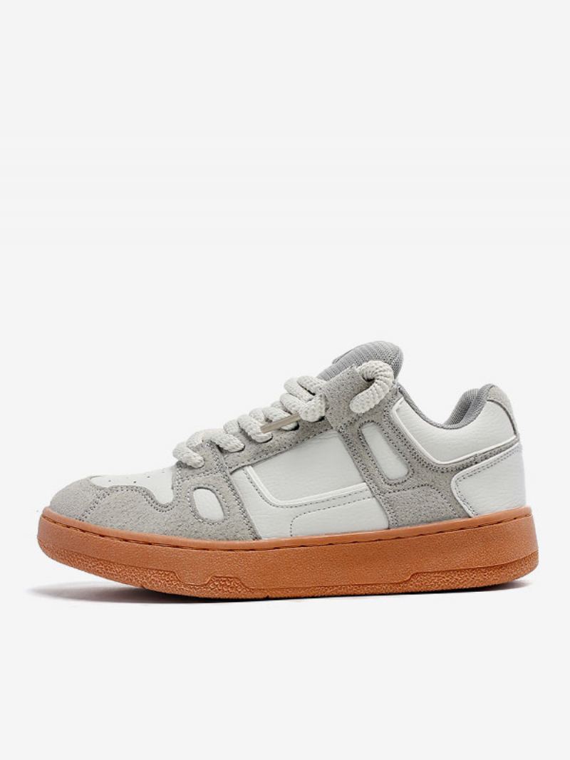 Sneakers For Menn Comfy Pu Leather Rund Toe - Grå