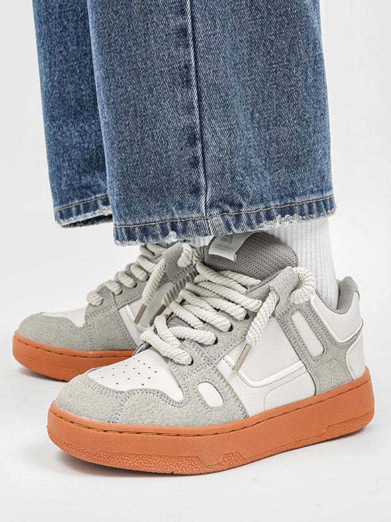 Sneakers For Menn Comfy Pu Leather Rund Toe - Grå