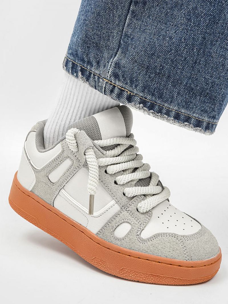 Sneakers For Menn Comfy Pu Leather Rund Toe - Grå