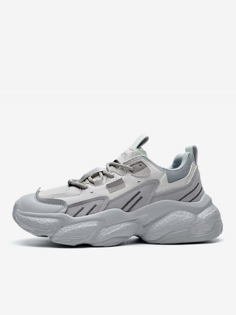 Sneakers For Menn Comfy Pu Leather Rund Toe - Grå