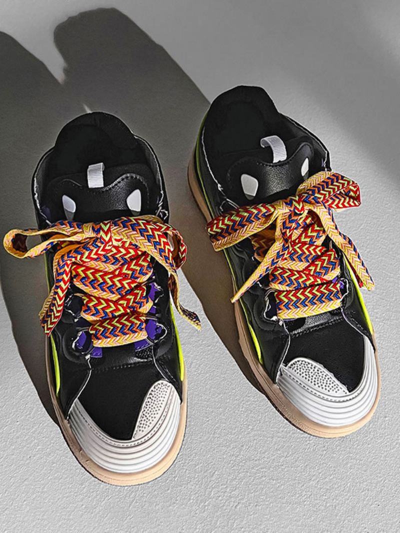 Sneakers For Menn Cozy Color Block Pu Skinn Rund Tå - Svart