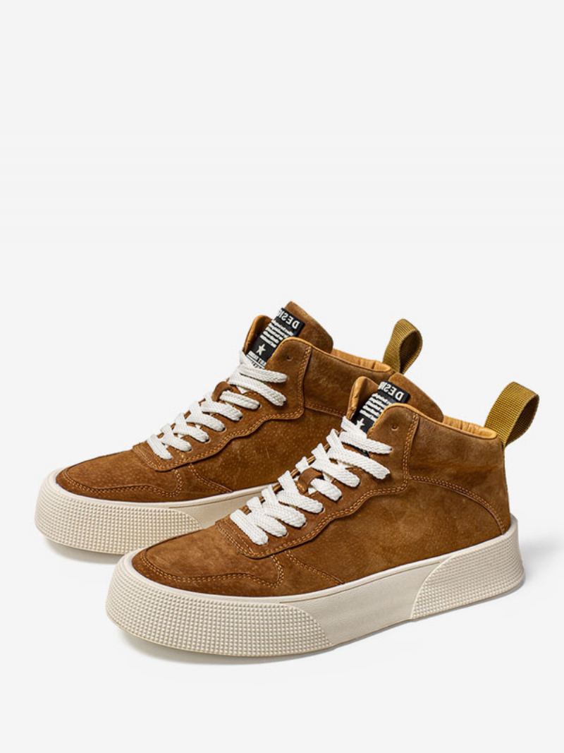 Sneakers For Menn Koselig Kuskinn Rund Toe Causal Sko - Kaffebrun