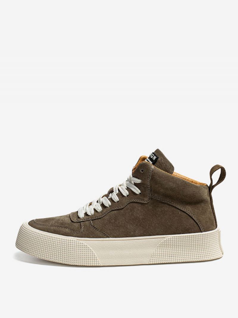 Sneakers For Menn Koselig Kuskinn Rund Toe Causal Sko - Dyp Brun