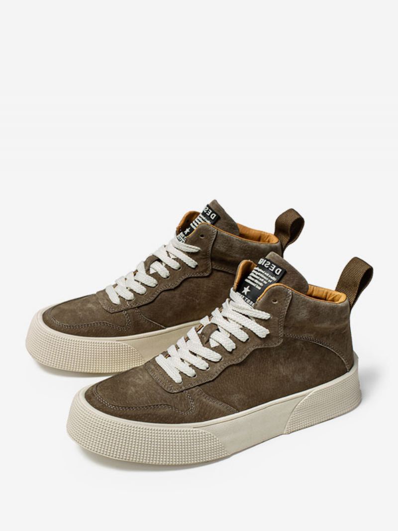 Sneakers For Menn Koselig Kuskinn Rund Toe Causal Sko - Dyp Brun