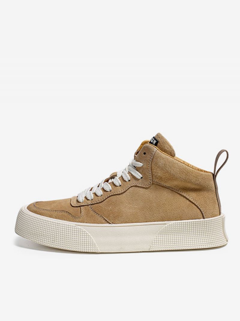 Sneakers For Menn Koselig Kuskinn Rund Toe Causal Sko - Khaki