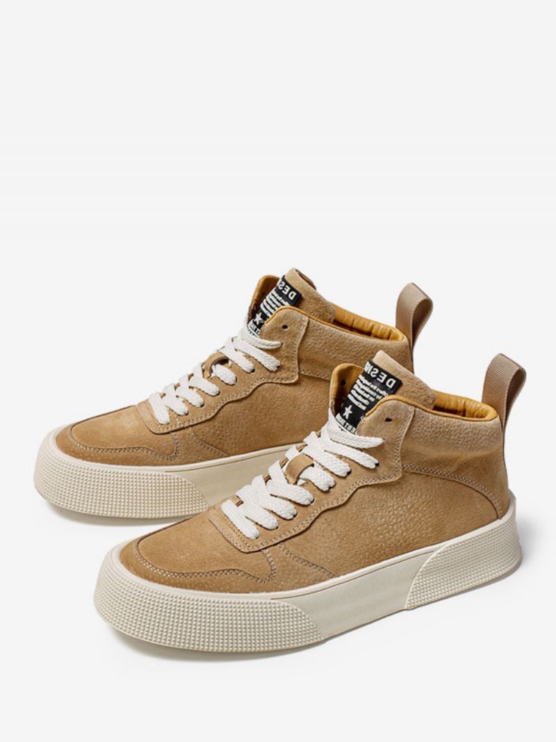 Sneakers For Menn Koselig Kuskinn Rund Toe Causal Sko - Khaki