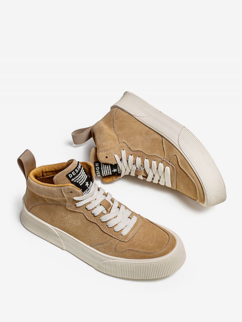 Sneakers For Menn Koselig Kuskinn Rund Toe Causal Sko - Khaki