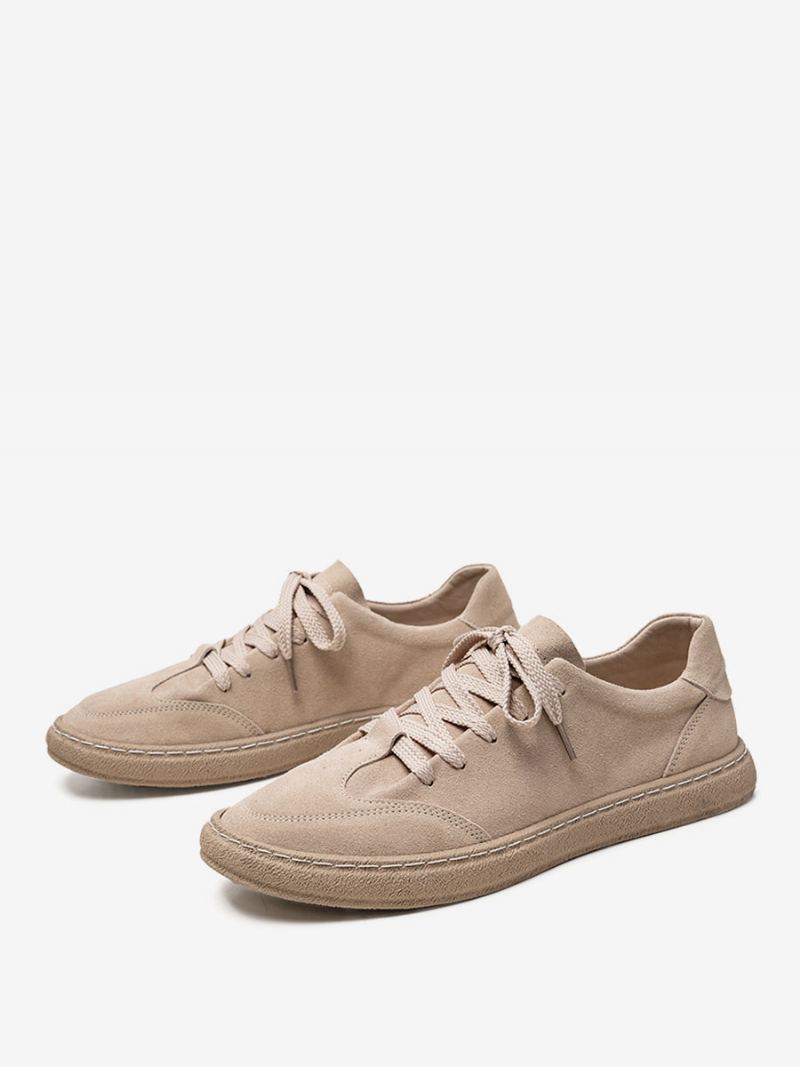 Sneakers For Menn Koselige Semsket Skinn Rund Toe Causal Sko - Beige