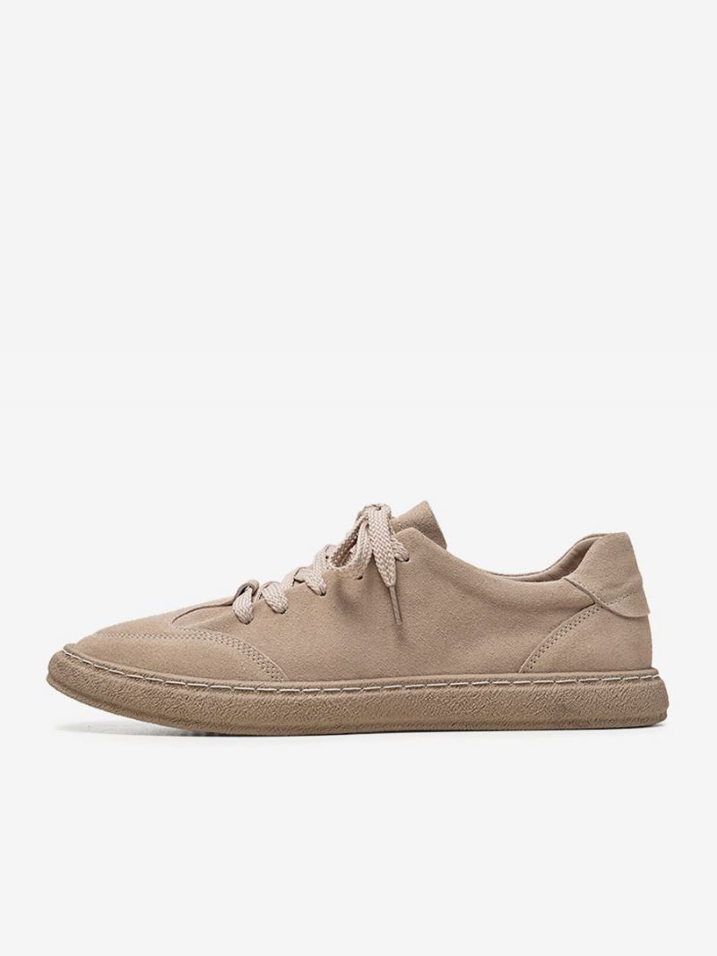 Sneakers For Menn Koselige Semsket Skinn Rund Toe Causal Sko - Beige