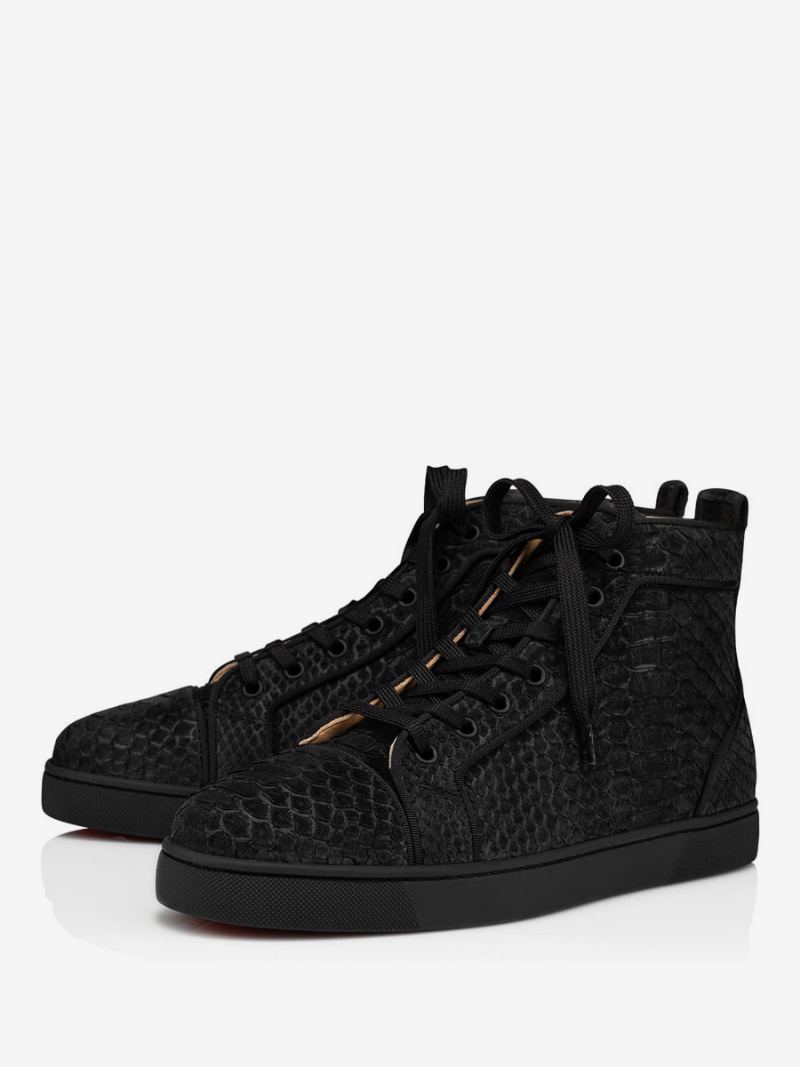 Svart Python Snake Print High Top Sneakers For Menn