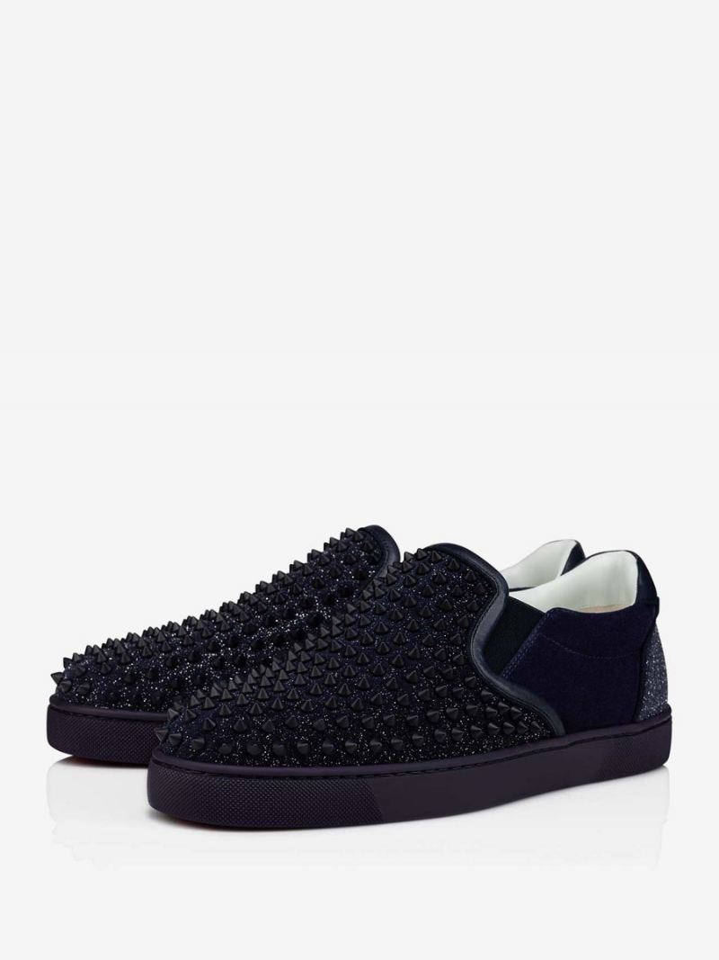 Svarte Casial Sko Herre Rund Toe Slip On Spike