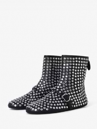 Dame Ankelstøvletter Black Rhinestones Booties Flate Festsko