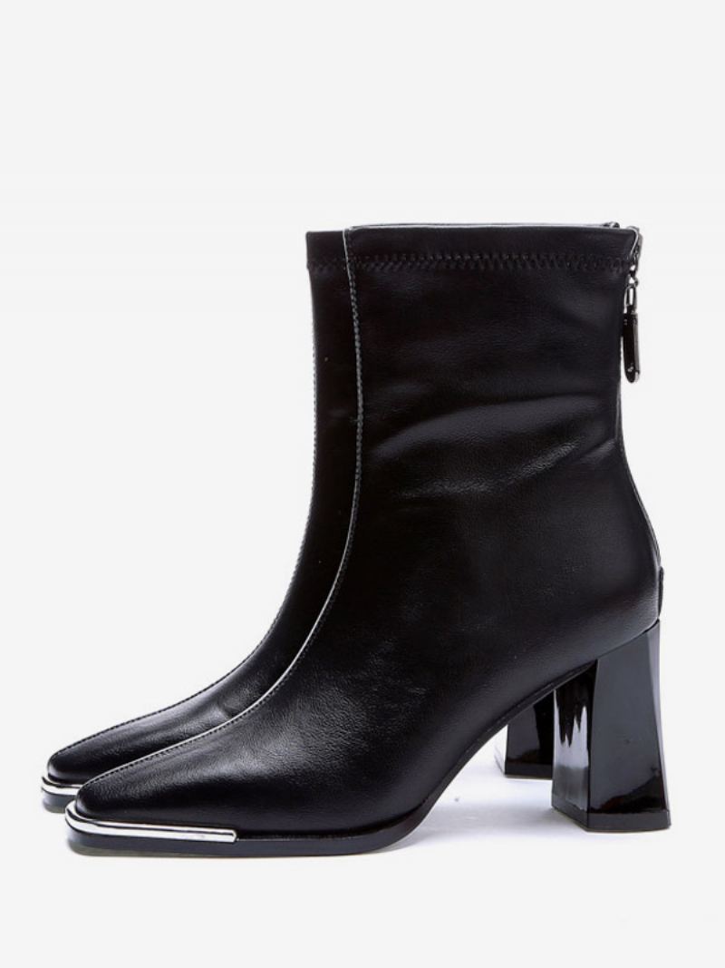 Dame Ankelstøvletter Block Hæl Zip Up Booties - Sort