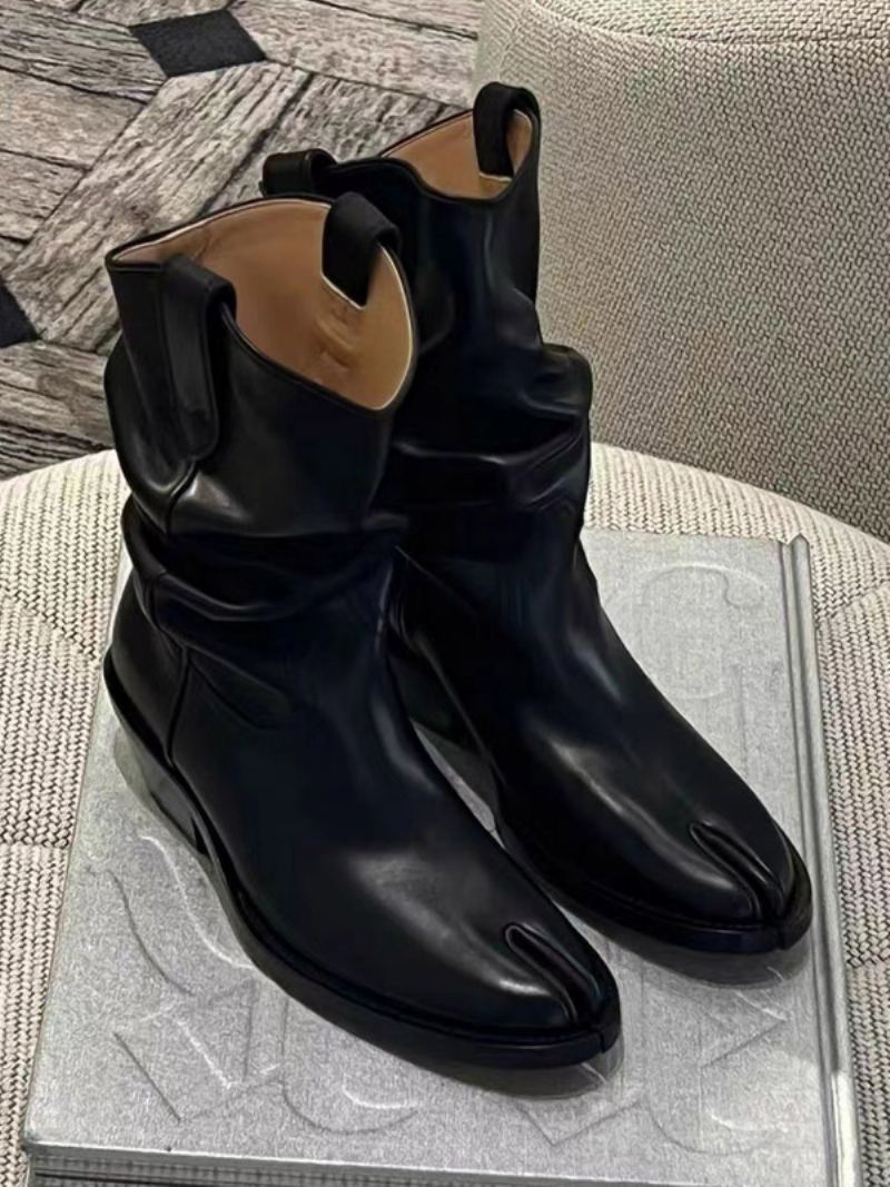 Dame Ankelstøvletter Svart Tykk Hæl Slouch Toe Booties - Svart