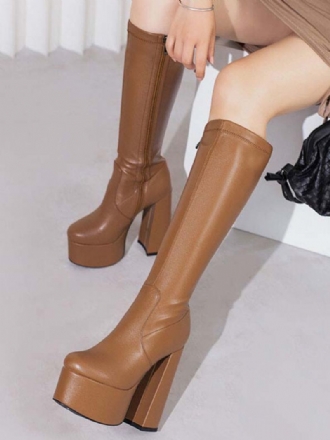 Knehøye Støvletter For Kvinner Plattformsko Chunky Heel Knee Boots