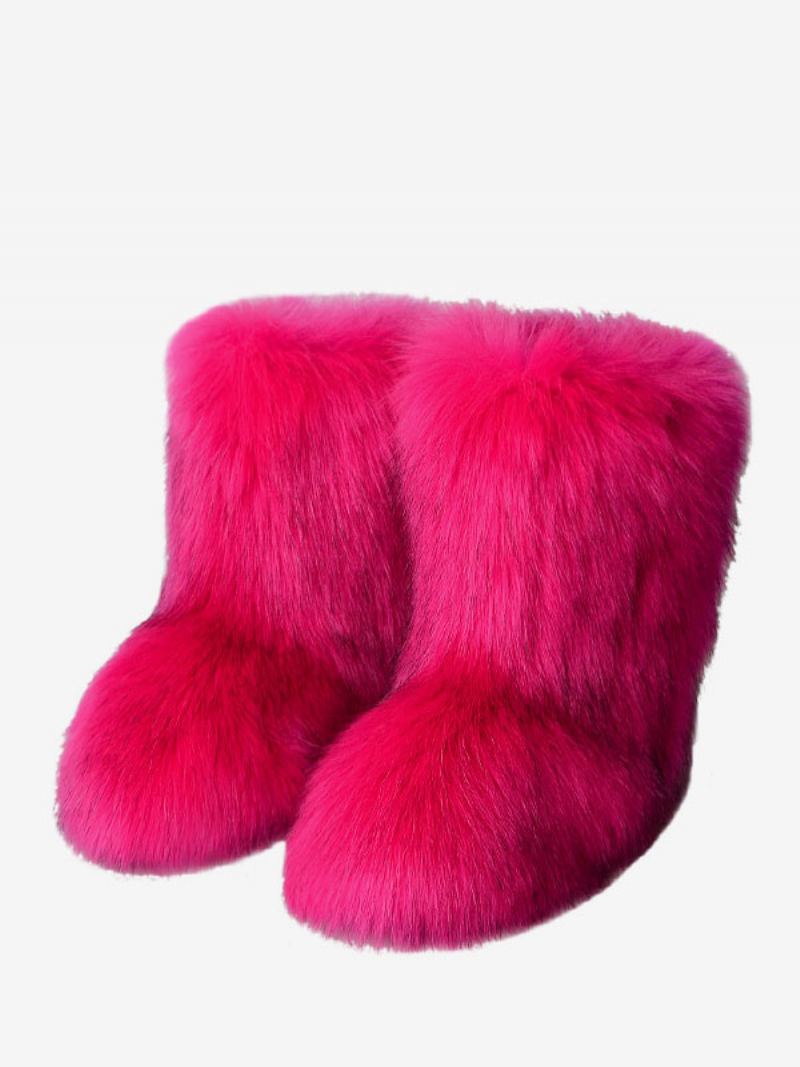 Kvinners Brune Vinterstøvler Faux Fur Detail Rund Toe Paw Bear - Rose