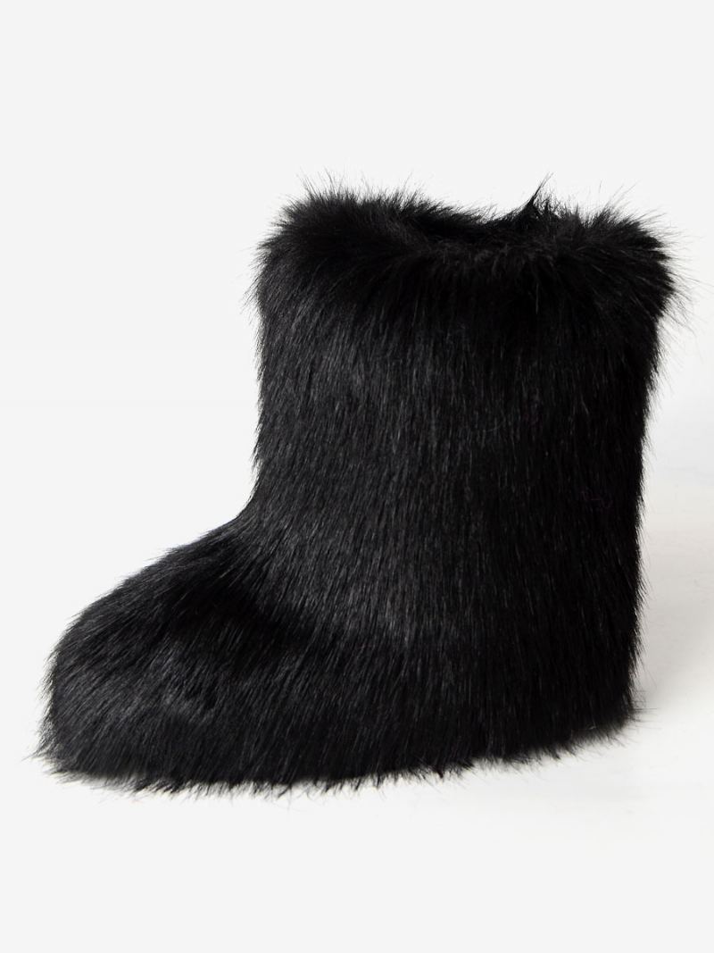 Kvinners Brune Vinterstøvler Faux Fur Detail Rund Toe Paw Bear - Sort