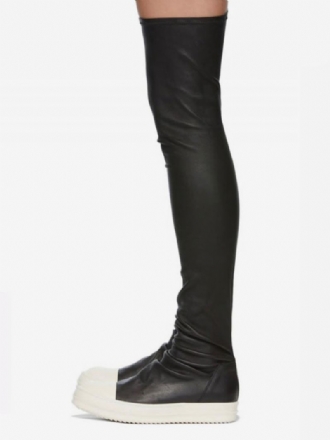 Over Kneet Støvler Dame Rund Toe Strømpe Ruched Thigh High Sneakers