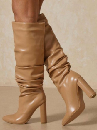 Slouch Chunky Heel Knee Boots For Kvinner