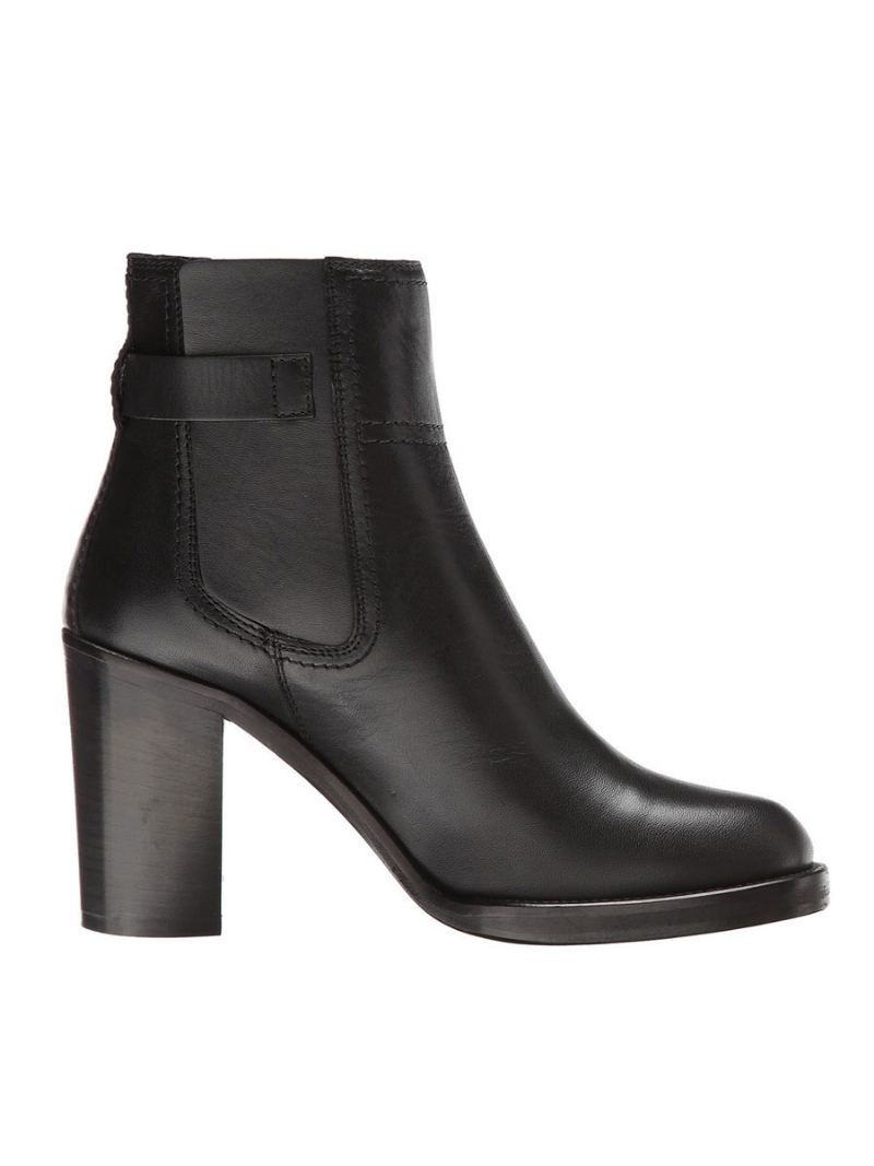 Svarte Ankelstøvletter Kvinner Rund Tåspenne Chunky Heel Booties - Svart