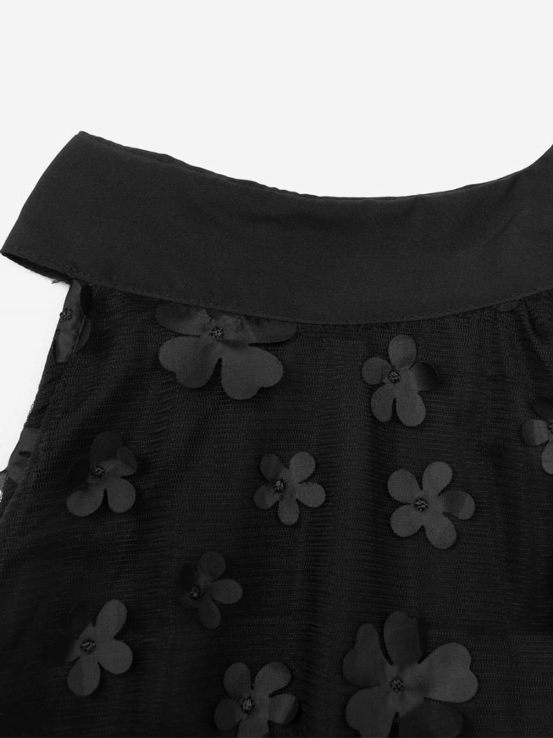 Dame Shift Dress Grime Blomster Applikasjon Tyll Day Mini Kjoler - Svart