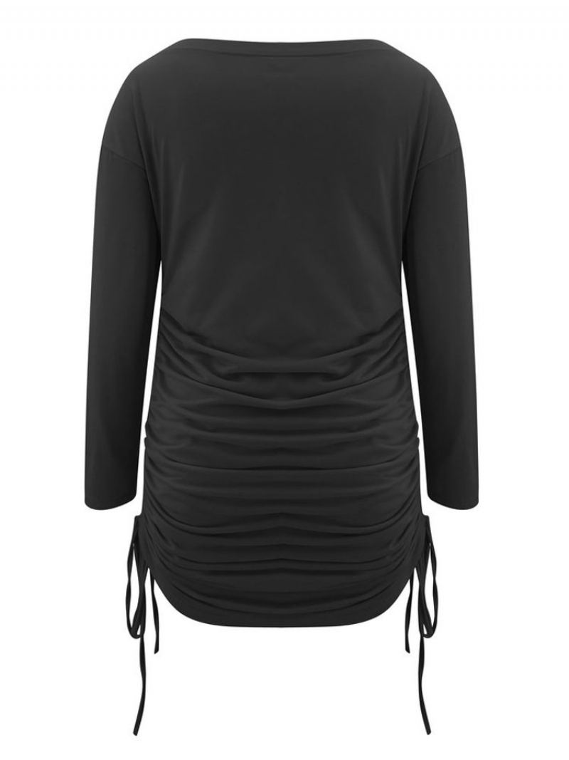 Kvinner Hvit Bodycon-kjole Langermer Snøring Sexy Scoop Neck Slim Fit Wrap-kjoler Slire - Sort