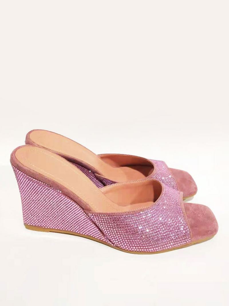 Black Sexy Wedges Dame Rhinestones Nubuck Prom Wedge Sandaler - Rosa