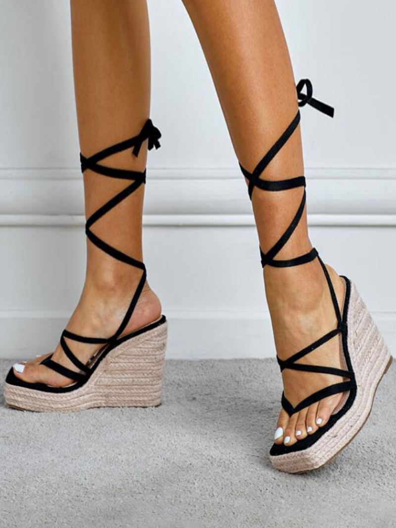 Damesandaler Med Strappy Espadrille - Sort