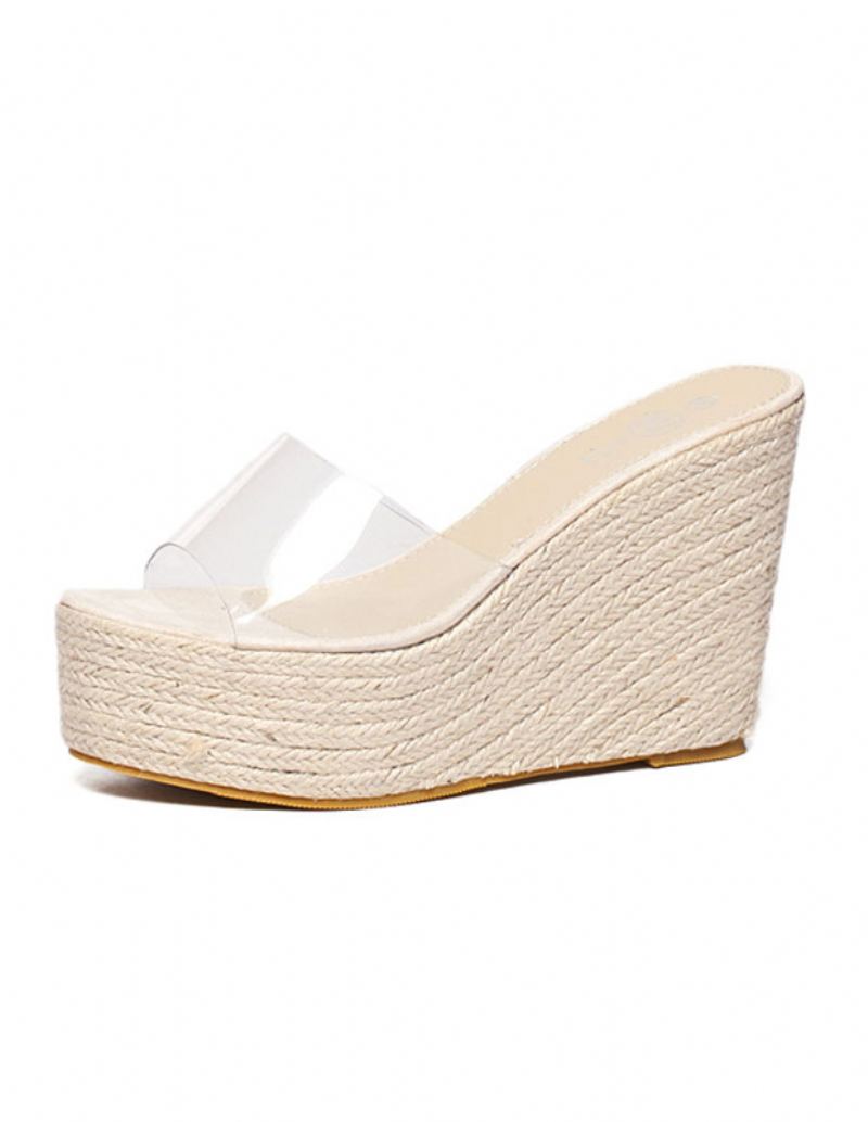 Kvinners Aprikos-sandaler Clear Peep Toe Mule Espadrillekiler