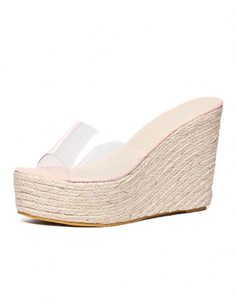 Kvinners Aprikos-sandaler Clear Peep Toe Mule Espadrillekiler - Rosa