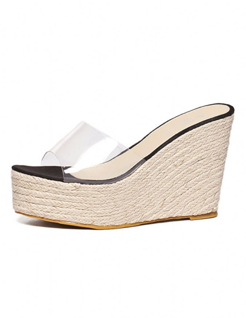 Kvinners Aprikos-sandaler Clear Peep Toe Mule Espadrillekiler - Sort