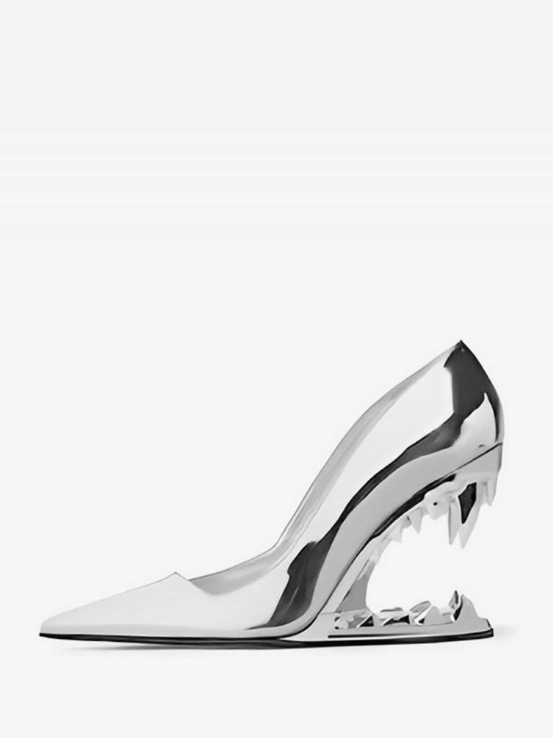 Silver Wedge Pumps Pointed Toe Designet Sko For Kvinner