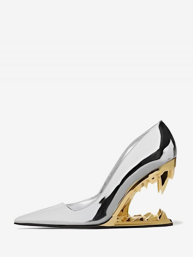 Silver Wedge Pumps Pointed Toe Designet Sko For Kvinner - Gull