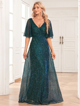 Dame Paljett Maxikjoler V-hals Ryggløs A-line Prom Cocktail Dress