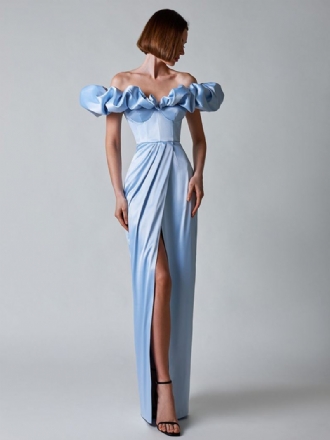 Dame Ruffles Ballkjoler Off The Shoulder High Split Plisserte Maxikjoler