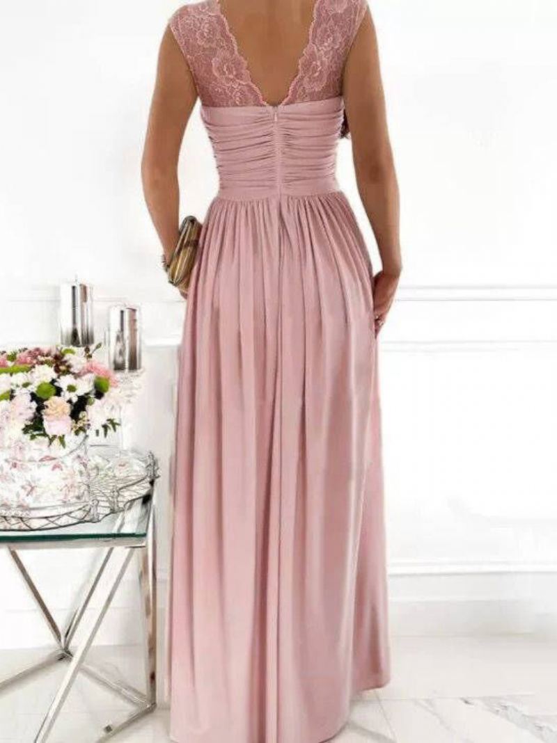 Festkjoler For Kvinner Aprikos Sweetheart Neck Ermeløs Lagdelt Prom Maxi Dress - Rosa