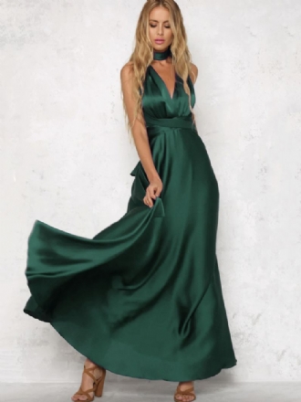 Kvinners Åpen Rygg Maxikjole Halter Plunge Crossover Waist Prom Dress