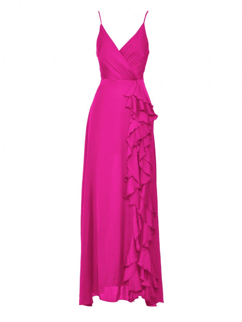 Kvinners Slipkjoler V-hals Høyspalte Bursdag Halvformell Maxi Prom Dress - Rose